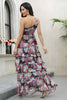 Load image into Gallery viewer, Black One Shoulder Flower Printed Formal Dress with Slit