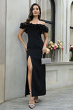 Black Off The Shoulder Formal Dress with Slit