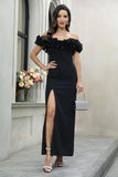 Black Off The Shoulder Formal Dress with Slit