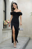 Black Off The Shoulder Formal Dress with Slit