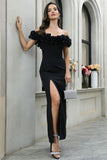 Black Off The Shoulder Formal Dress with Slit