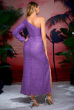 Sequins One Shoulder Purple Formal Dress with Fringes