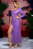Load image into Gallery viewer, Sequins One Shoulder Purple Formal Dress with Fringes