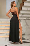 Black Spaghetti Straps Formal Dress with Slit