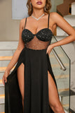 Black Spaghetti Straps Formal Dress with Slit