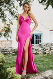 Mermaid Fuchsia Beaded Formal Dress with Slit