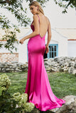 Mermaid Fuchsia Beaded Formal Dress with Slit