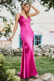 Mermaid Fuchsia Beaded Formal Dress with Slit