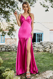 Mermaid Fuchsia Beaded Formal Dress with Slit