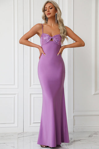 Mermaid Spaghetti Straps Purple Formal Dress