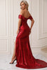 Load image into Gallery viewer, Sparkly Mermaid Off The Shoulder Red Formal Dress with Slit