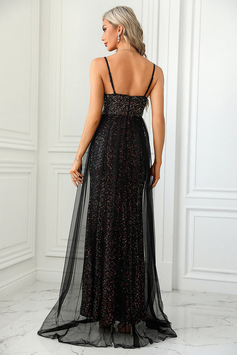 Load image into Gallery viewer, Black Sequins Formal Dress with Slit