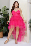 Plus Size Sparkly Fuchsia Tiered Formal Dress