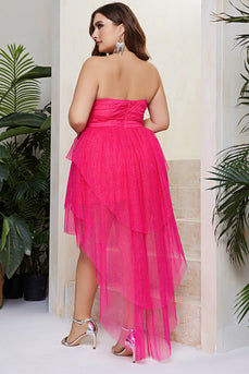 Plus Size Sparkly Fuchsia Tiered Formal Dress