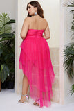 Plus Size Sparkly Fuchsia Tiered Formal Dress