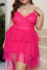 Load image into Gallery viewer, Plus Size Sparkly Fuchsia Tiered Formal Dress