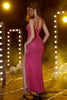 Load image into Gallery viewer, Glitter Hot Pink Spaghetti Straps Mermaid Formal Dress with Slit