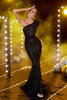 Load image into Gallery viewer, Mermaid Black One Shoulder Glitter Formal Dress