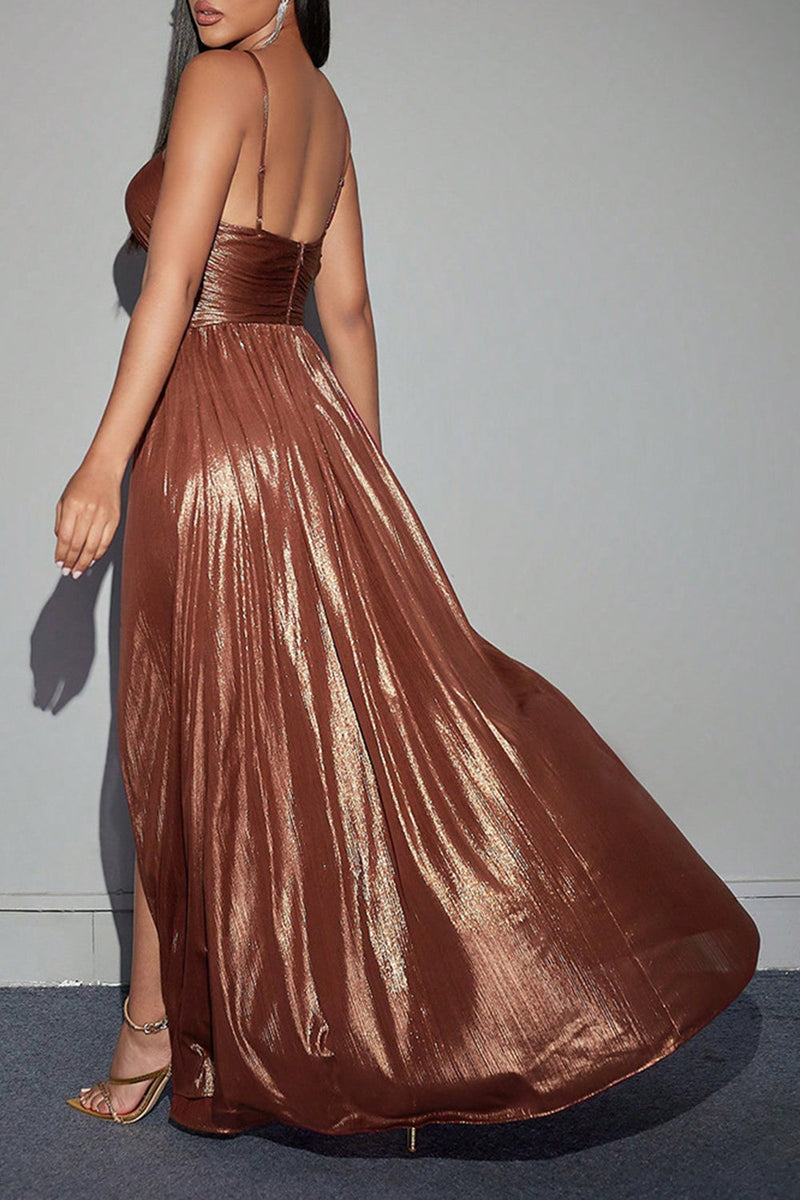 Load image into Gallery viewer, Brown A Line Formal Dress with Hollow-out
