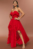 Load image into Gallery viewer, Red Strapless A Line Formal Dress with Ruffles