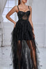 Load image into Gallery viewer, Black Spaghetti Straps A Line Formal Dress with Slit