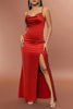 Load image into Gallery viewer, Satin Red Spaghetti Straps Simple Formal Dress with Slit