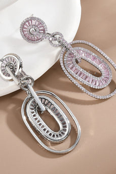 Pink Rhinestone Ring Drop Earrings