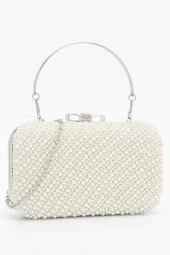 White Pearl Beaded Party Handbag