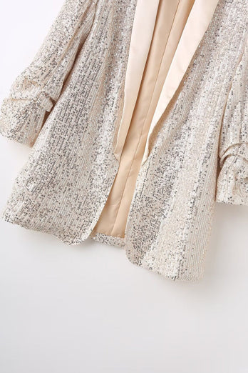 Sparkly Champagne Sequin Formal Party Blazer For Women