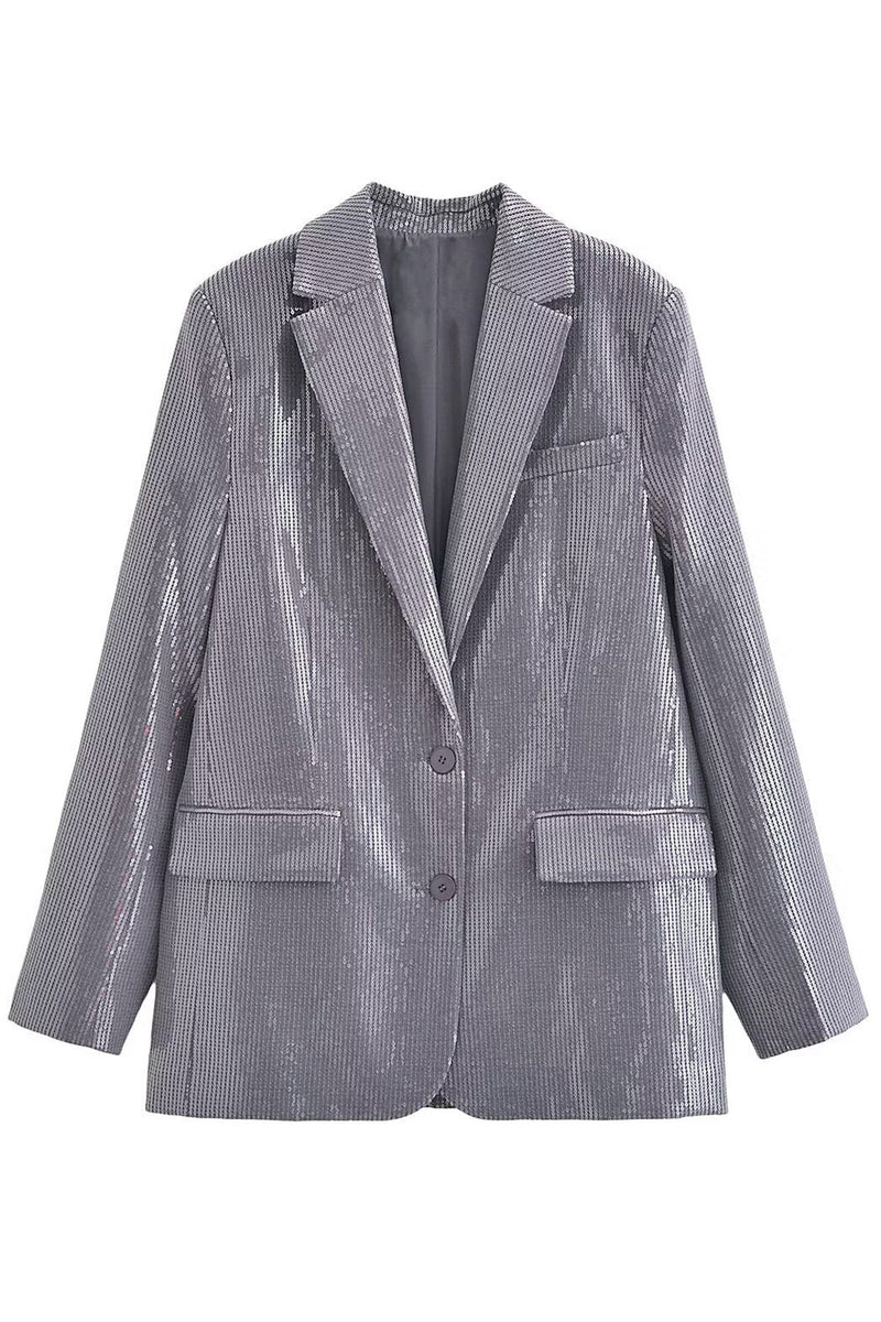 Load image into Gallery viewer, Sparkly Dark Grey Sequins Formal Unisex Women Blazer