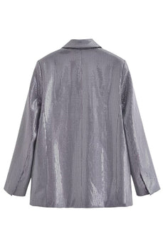 Sparkly Dark Grey Sequins Formal Unisex Women Blazer
