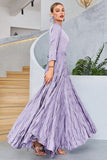 Lilac Pleated A Line Long Sleeves Formal  Dress