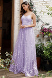 Lilac Spaghetti Straps A Line Lace Formal  Dress