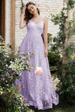 Lilac Spaghetti Straps A Line Lace Formal  Dress