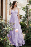 Lilac Spaghetti Straps A Line Lace Formal  Dress