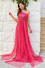 Load image into Gallery viewer, Hot Pink One Shoulder Sparkly Formal Dress