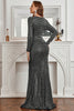 Load image into Gallery viewer, Long Sleeves Black Sparkly Formal Dress with Slit