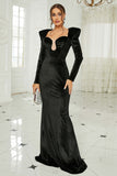 Black Sheath Mermaid Long Formal Dress With Long Sleeves