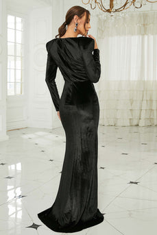 Black Sheath Mermaid Long Formal Dress With Long Sleeves