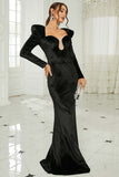 Black Sheath Mermaid Long Formal Dress With Long Sleeves