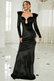 Black Sheath Mermaid Long Formal Dress With Long Sleeves