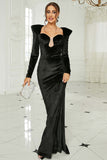 Black Sheath Mermaid Long Formal Dress With Long Sleeves