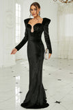 Black Sheath Mermaid Long Formal Dress With Long Sleeves