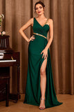 Asymmetrical Dark Green Long Formal Dress with Slit