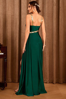 Asymmetrical Dark Green Long Formal Dress with Slit