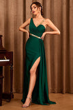 Asymmetrical Dark Green Long Formal Dress with Slit