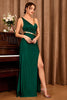 Load image into Gallery viewer, Asymmetrical Dark Green Long Formal Dress with Slit