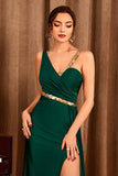 Asymmetrical Dark Green Long Formal Dress with Slit