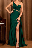 Asymmetrical Dark Green Long Formal Dress with Slit