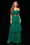 Off the Shoulder Dark Green Tiered Formal Dress with Ruffles